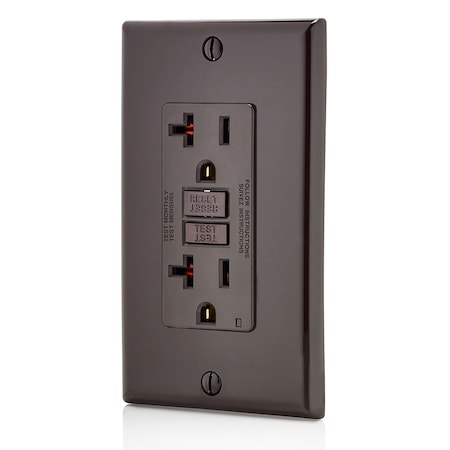 Leviton GFCI Receptacle, 20A, 125Vac, 5-20R, Brown GFNT2